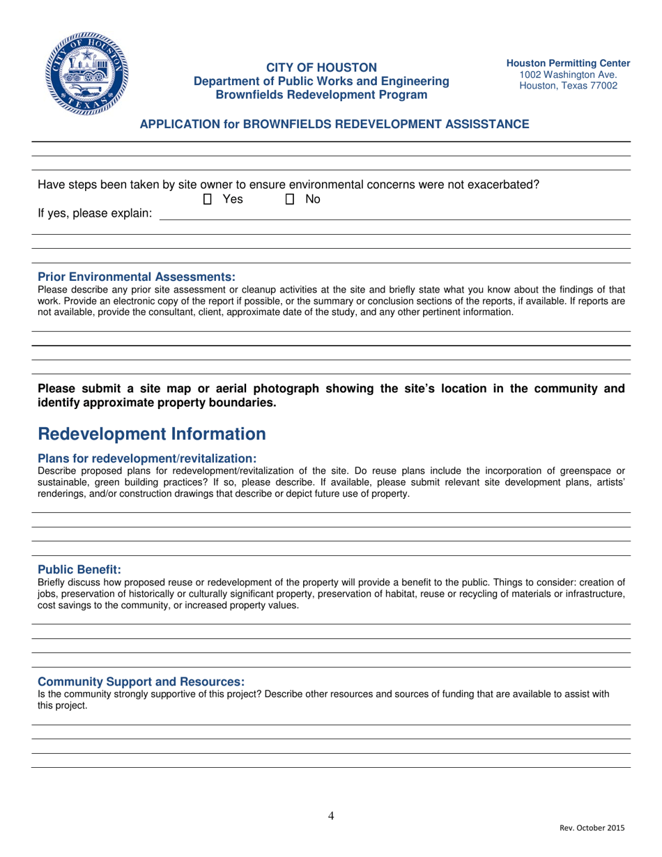 Application for Brownfields Redevelopment Assisstance - City of Houston, Texas, Page 5