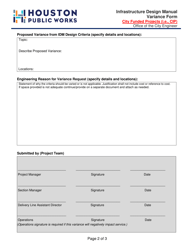Infrastructure Design Manual Variance Form - City Funded Projects (I.e., Cip) - City of Houston, Texas, Page 2