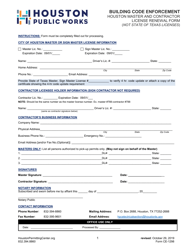 Document preview: Form CE-1298 Houston Master and Contractor License Renewal Form - City of Houston, Texas