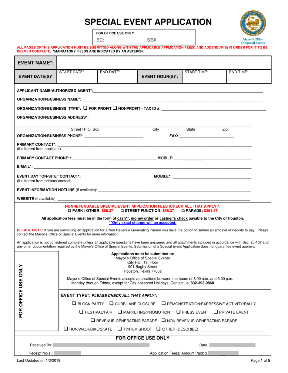 Special Event Application - City of Houston, Texas, Page 1