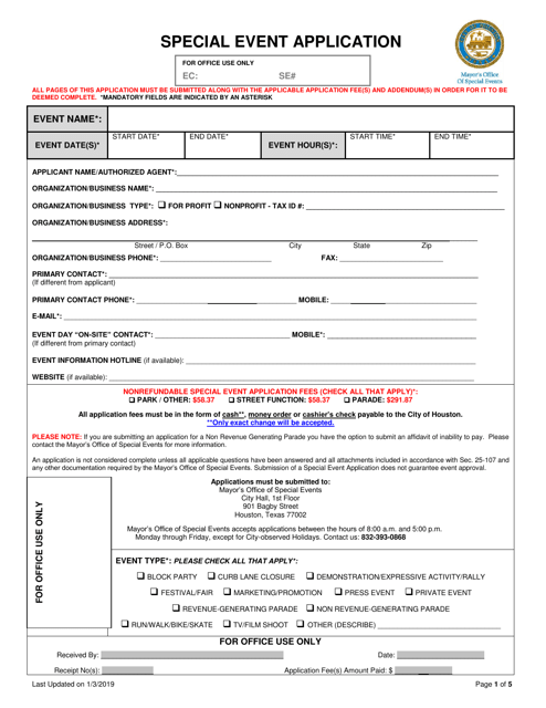 Special Event Application - City of Houston, Texas Download Pdf