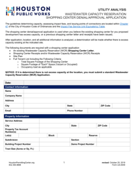 Document preview: Form UA-0009 Wastewater Capacity Reservation Shopping Center Denial/Approval Application - City of Houston, Texas