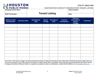 Form UA-0009 Wastewater Capacity Reservation Shopping Center Denial/Approval Application - City of Houston, Texas, Page 3