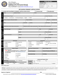 Document preview: Form CE-1263 Building Permit Application - City of Houston, Texas