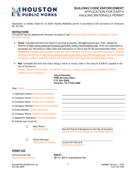 Document preview: Form CE-1026 Application for Earth Hauling Materials Permit - City of Houston, Texas