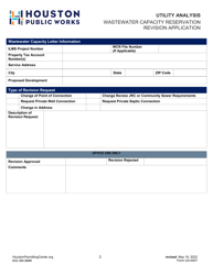Form UA-0007 Wastewater Capacity Reservation Revision Application - City of Houston, Texas, Page 2
