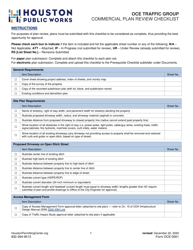 Document preview: Form OCE-0001 Commercial Plan Review Checklist - Oce Traffic Group - City of Houston, Texas