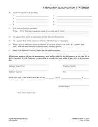 Form A (CE-1269) Fabricator Qualification Statement - City of Houston, Texas, Page 2