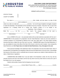 Document preview: Form CE-1380 Declaration in Support of Application for City of Houston Building Permit (For Individual Owners) - City of Houston, Texas