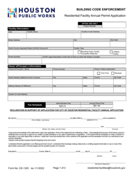 Document preview: Form CE-1325 Residential Facility Annual Permit Application - City of Houston, Texas