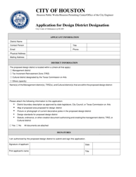 Document preview: Application for Design District Designation - City of Houston, Texas