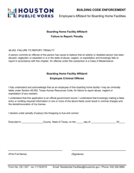 Document preview: Form CE-1327 Employee's Affidavit for Boarding Home Facilities - City of Houston, Texas
