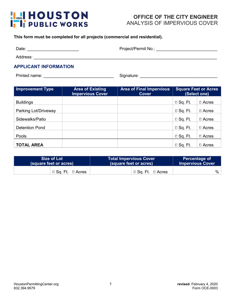 Form OCE0003 Fill Out, Sign Online and Download Fillable PDF, City
