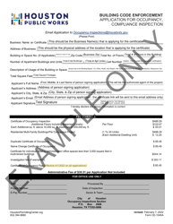Document preview: Form CE-1045A Application for Occupancy, Compliance Inspection - Example - City of Houston, Texas