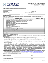 Document preview: Form CE-1086 Plan Review Request for Deferred Submittal - City of Houston, Texas