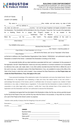 Document preview: Form CE-1381 Declaration in Support of Application for City of Houston Building Permit (For Use by Corporate or Other Business Entity Owners) - City of Houston, Texas