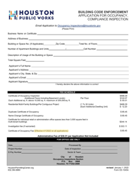 Document preview: Form CE-1045A Application for Occupancy, Compliance Inspection - City of Houston, Texas