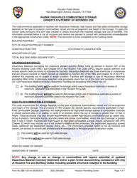 Document preview: Form CE-1120 Hazmat/High-Piled Combustible Storage Owner's Statement of Intended Use - City of Houston, Texas