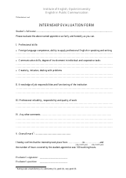 Document preview: Internship Evaluation Form - Opole University