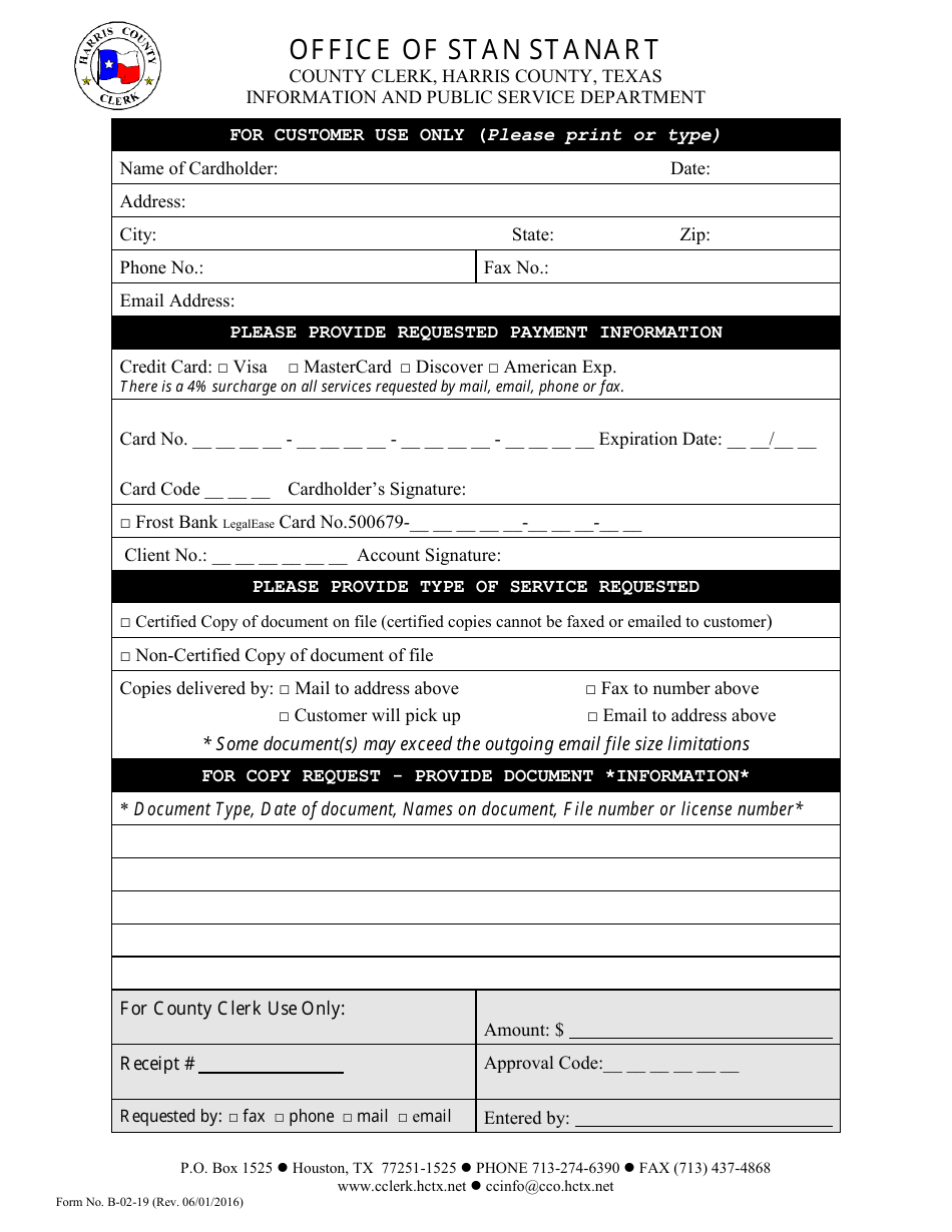 Form B 02 19 Download Fillable PDF Or Fill Online Dba Form Harris 