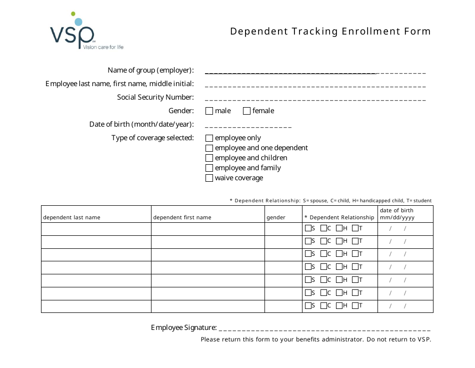 Dependent Tracking Enrollment Form - Vsp, Page 1