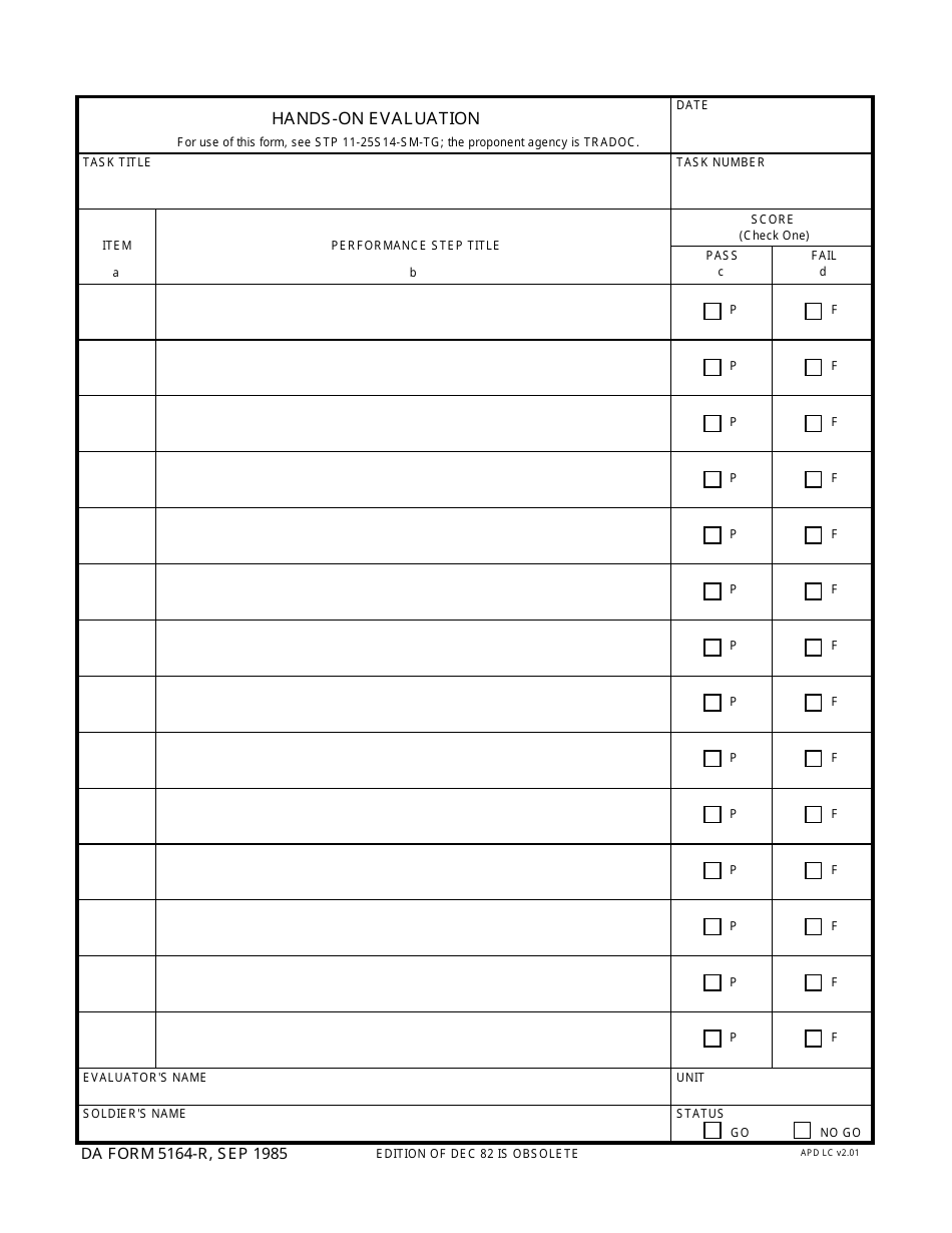 DA Form 5164-R Hands-On Evaluation, Page 1