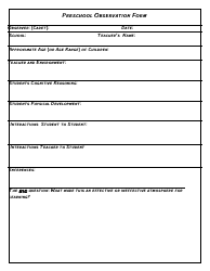 Preschool Observation Form Download Printable PDF | Templateroller