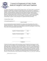 Document preview: Medical Exemption Certification Statement - Connecticut