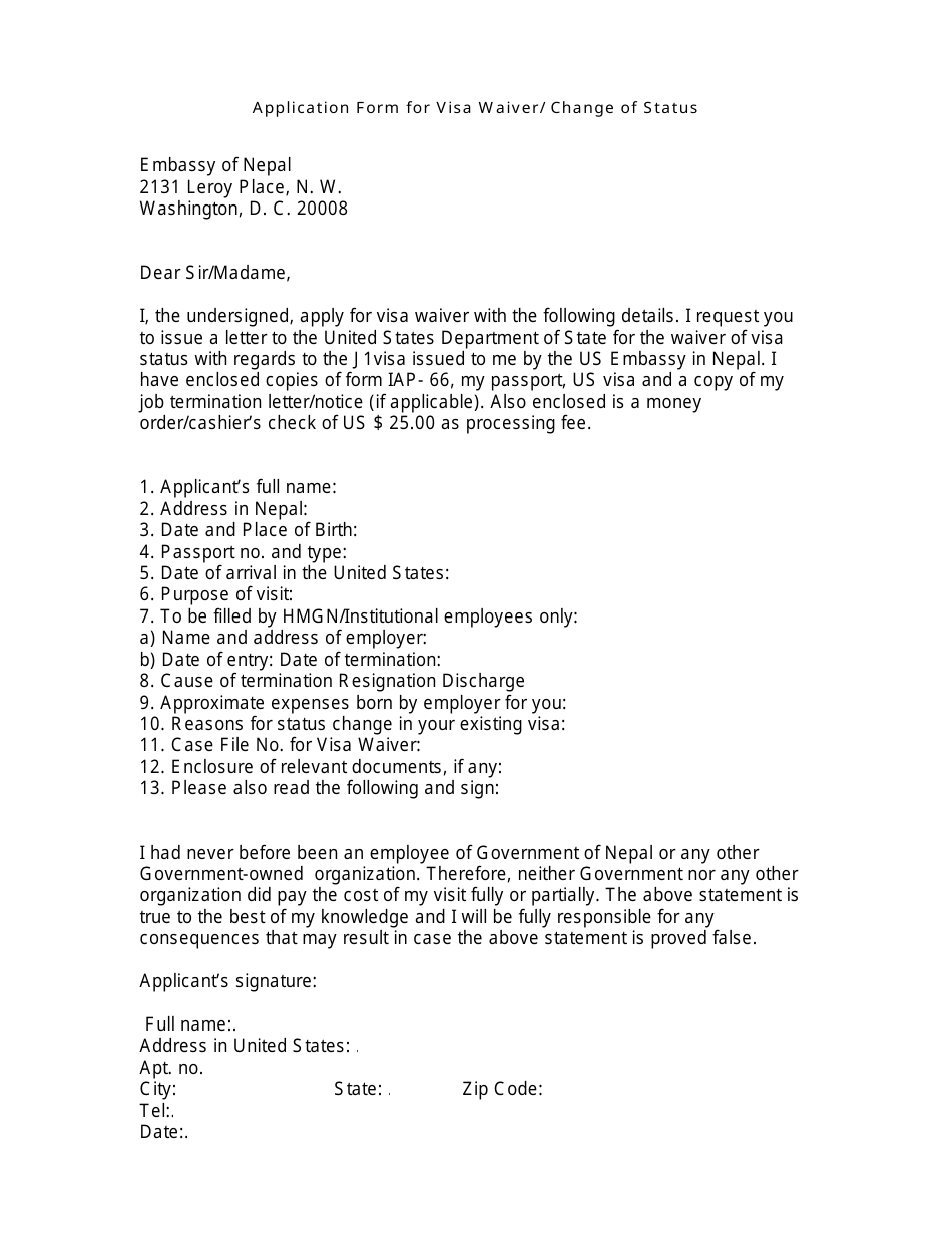 Washington D C Application Form For Nepal Visa Waiver Change Of Status Embassy Of Nepal washington-d-c-application-form-for-nepal-visa-waiver-change-of-status-embassy-of-nepal