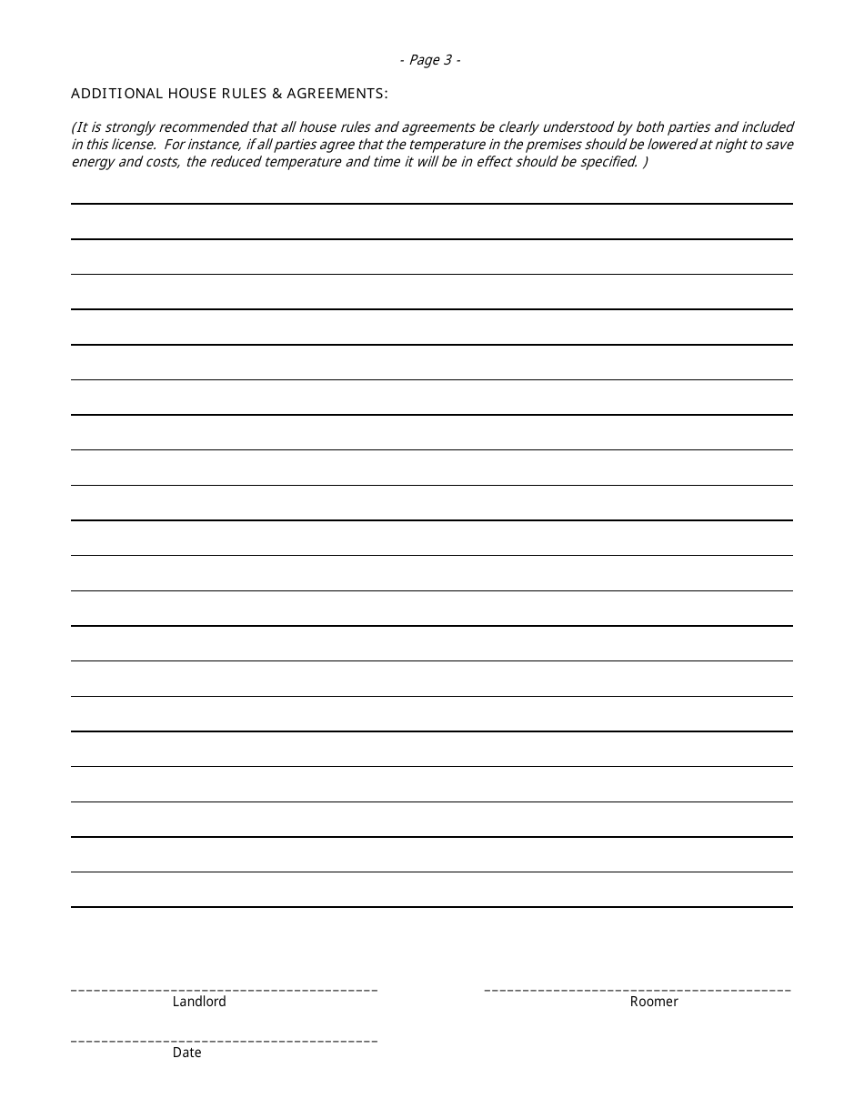 Roomer / Landlord Agreement Template, Page 3