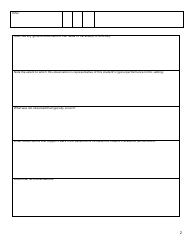 Classroom Observation Form - Table and Questions, Page 2