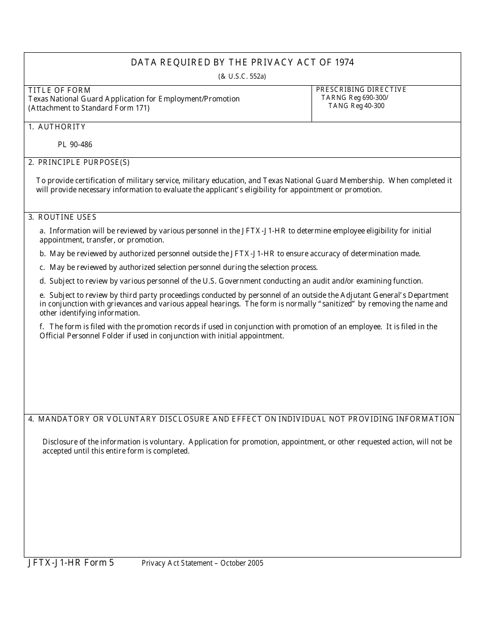 Form 5 Texas National Guard Application for Employment / Promotion - Texas, Page 2
