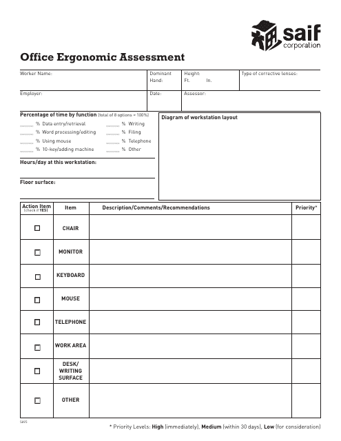 Office Ergonomic Assessment Form - Saif Corporation Download Printable PDF  | Templateroller