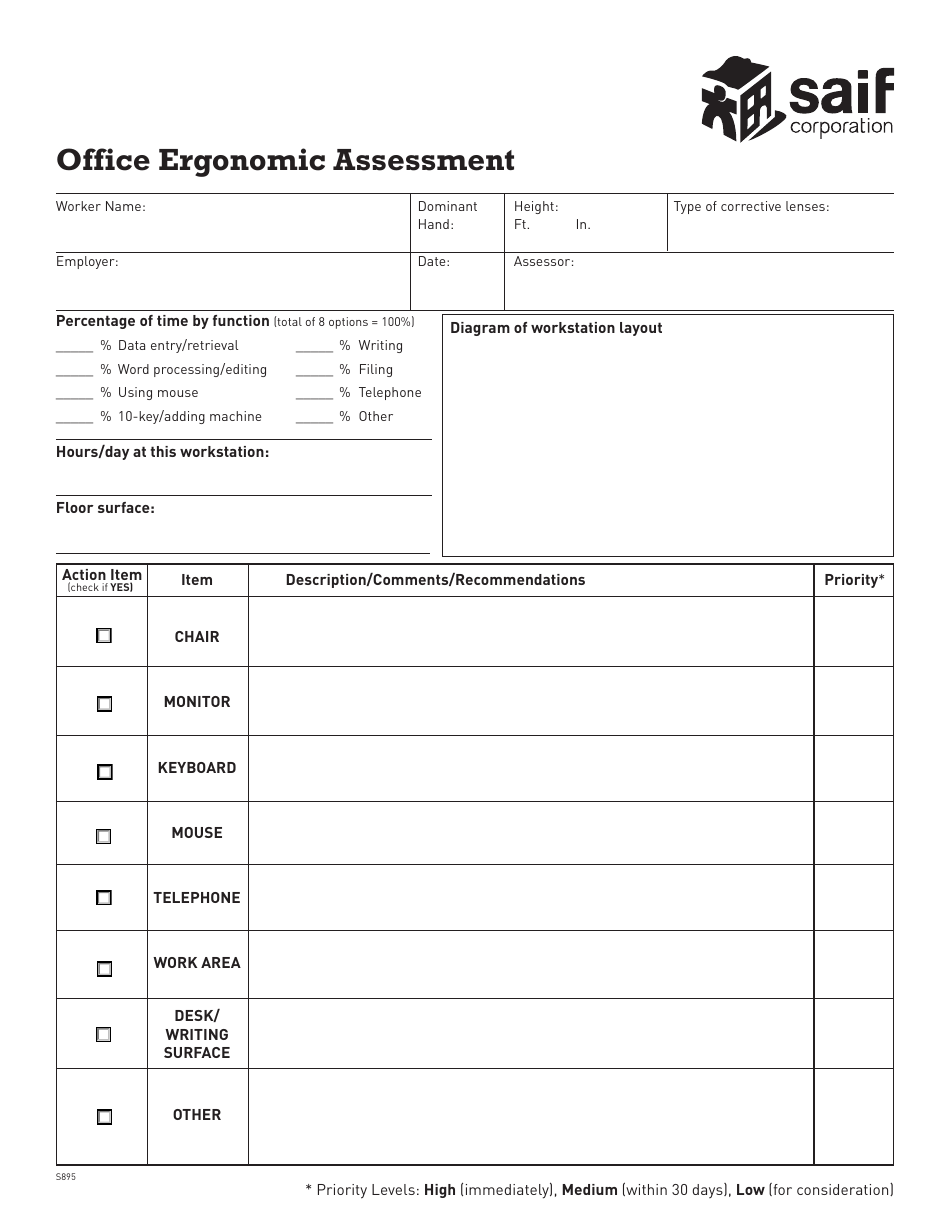 Office Ergonomic Assessment Form - Saif Corporation, Page 1