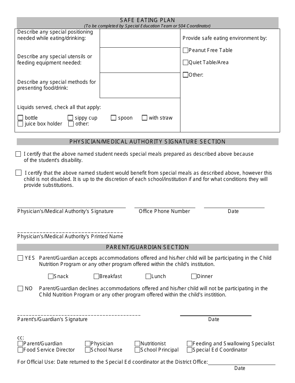 Special Meals Prescription Form, Page 3