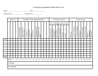 Functional Assessment Observation Form Download Printable PDF ...