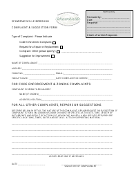 Document preview: Complaint & Suggestion Form - Schwenksville Borough, Pennsylvania