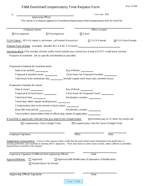 Fnm Overtime/Compensatory Time Request Form