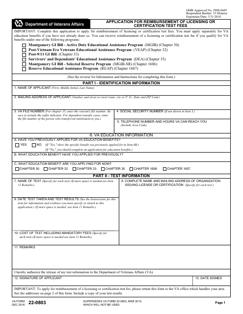 VA Form 22-0803  Printable Pdf