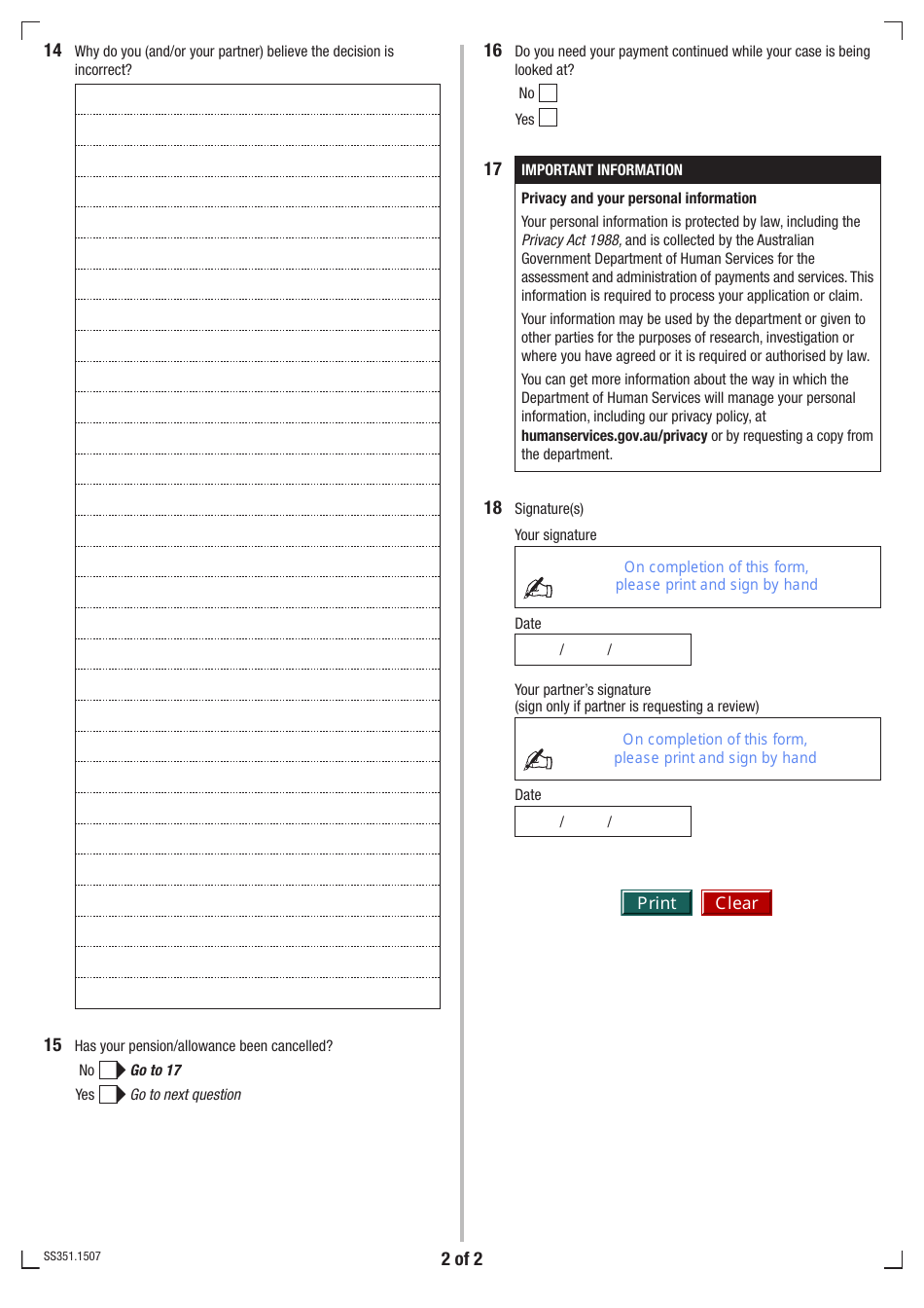 Form SS351.1507 Review of a Decision - Australia, Page 4