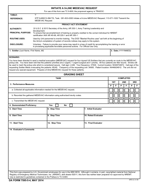 DA Form 7595-5-4  Printable Pdf