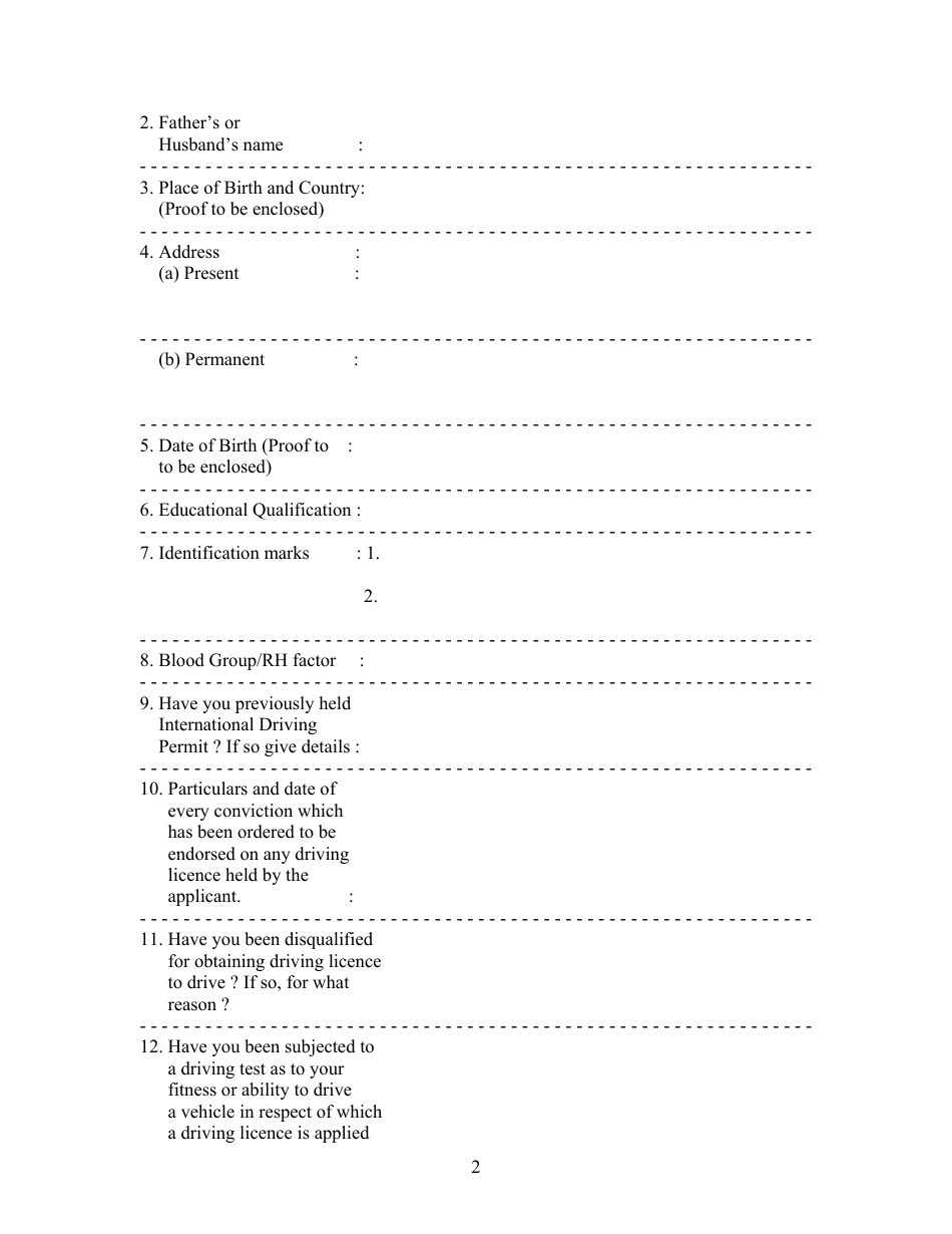 Form 4-A Form of Application for Issue of International Driving Permit to Drive a Motor Vehicle in Other Countries. - India, Page 2