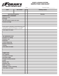 Document preview: Roof & Drain System Inspection Checklist Template - Foran's Roofing & Sheetmetal Limited