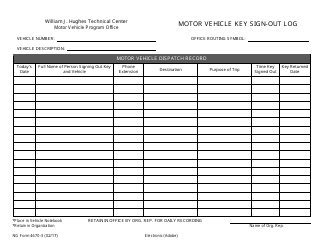 FAA Form 4670-3 Motor Vehicle Key Sign-Out Log