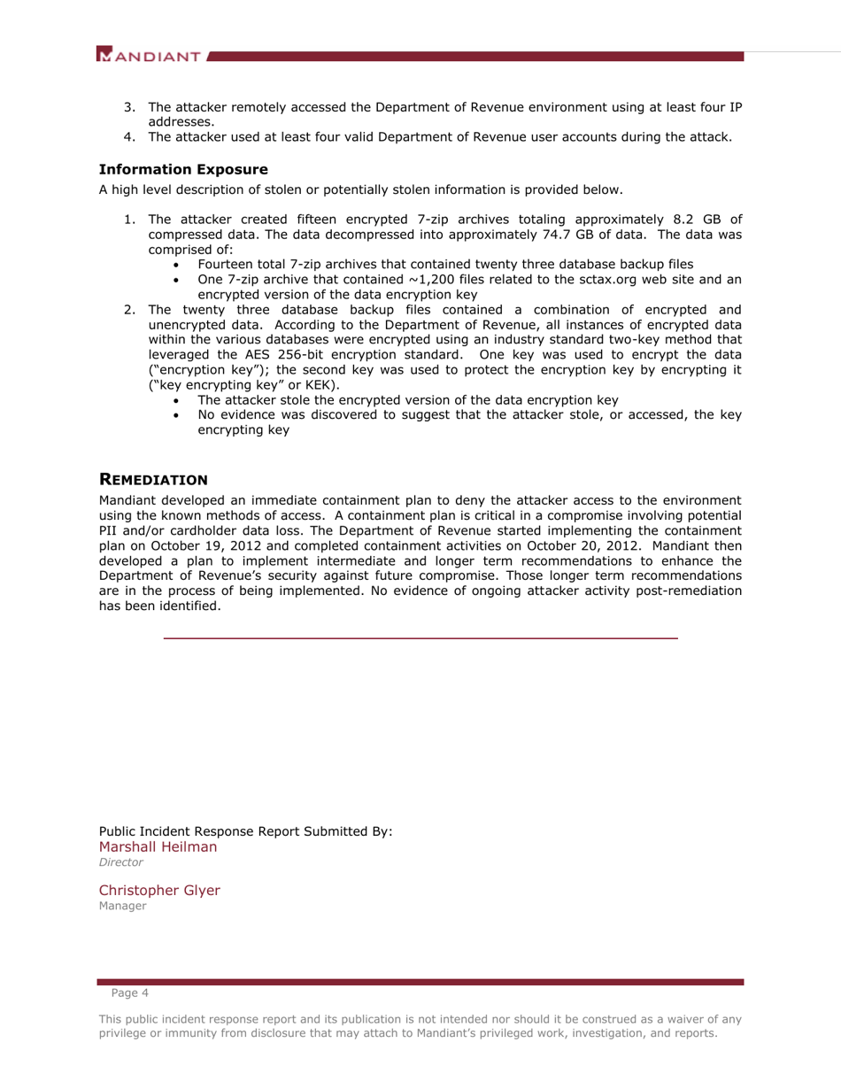 Public Incident Response Report - South Carolina, Page 4