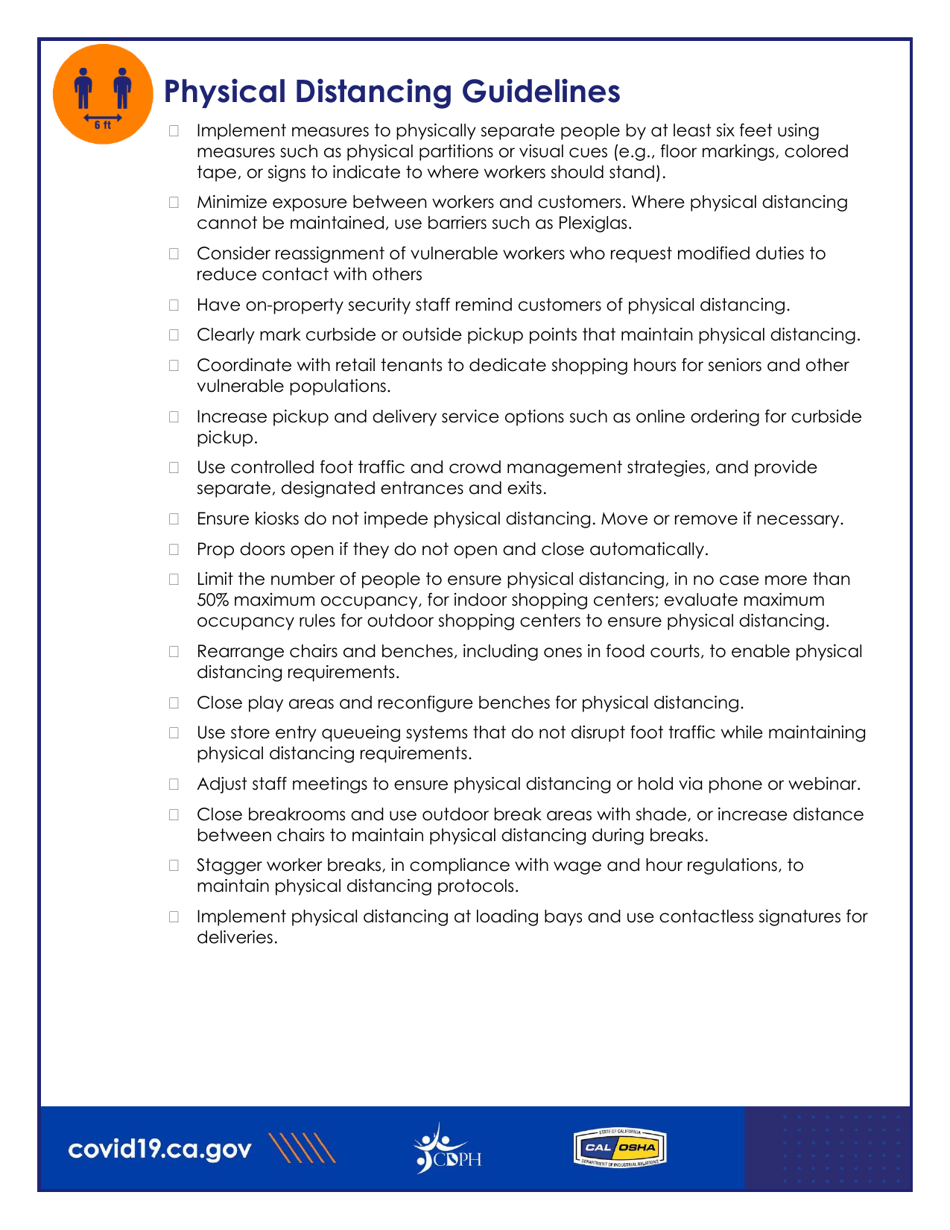 Covid-19 General Checklist for Shopping Malls, Destination Shopping Centers, Strip and Outlet Malls, and Swap Meets - California, Page 3