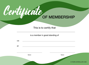 Document preview: Certificate of Membership Template - Green