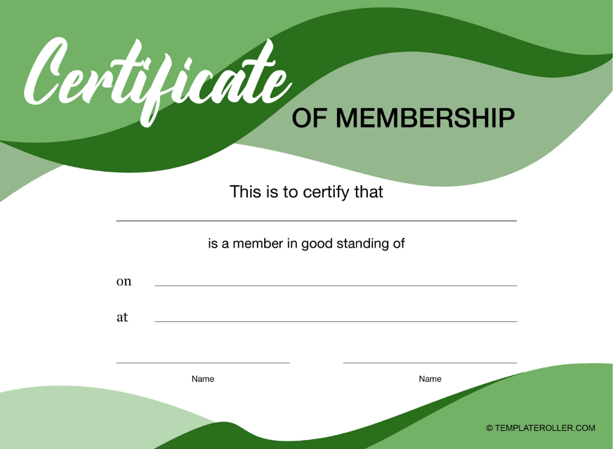 Certificate of Membership Template - Green Image Preview for Templateroller.com