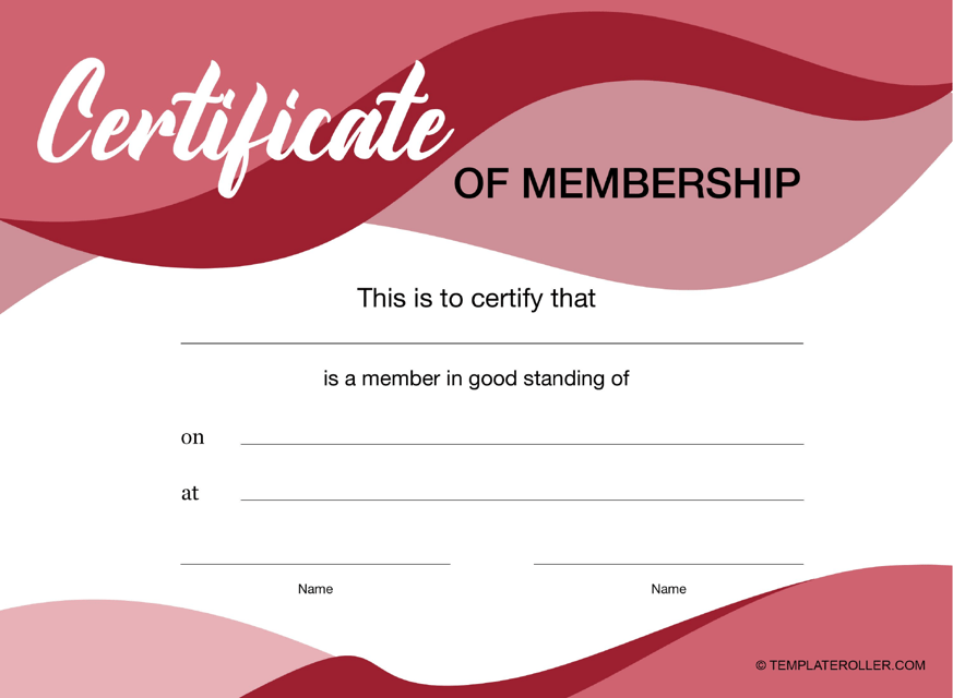 Certificate of Membership Template - Pink