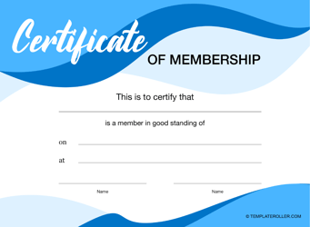 Document preview: Certificate of Membership Template - Blue